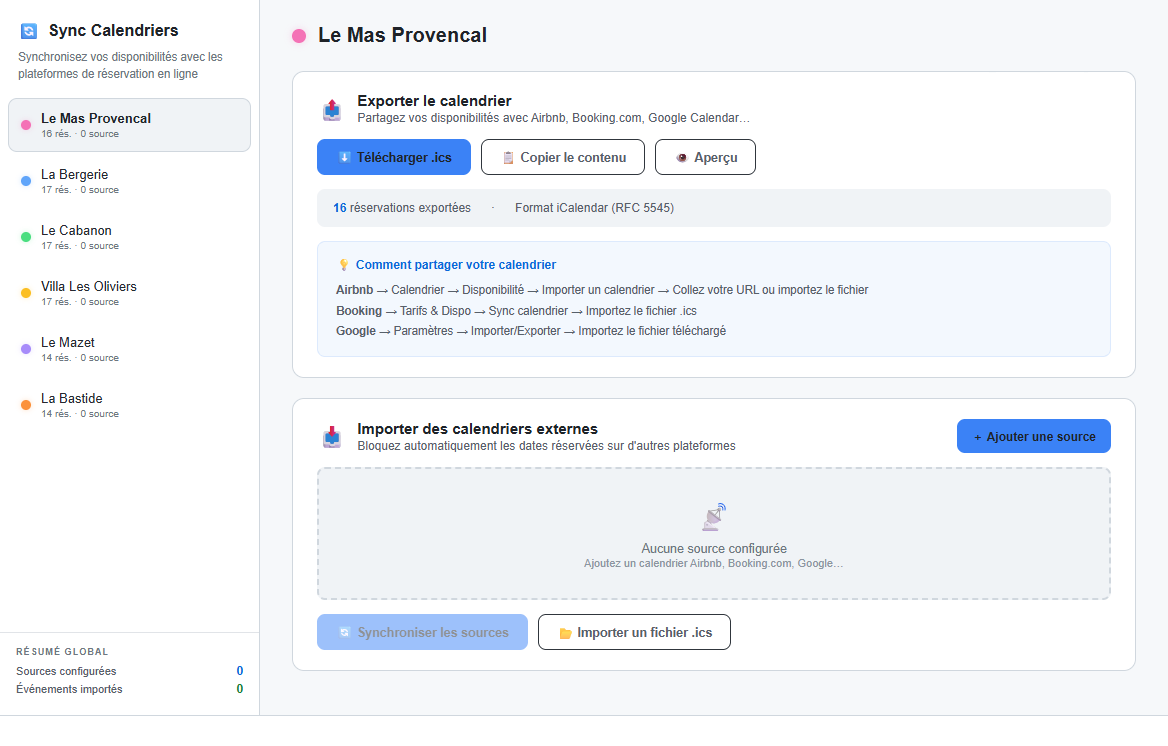 Synchronisation calendriers Airbnb Booking ResaNight